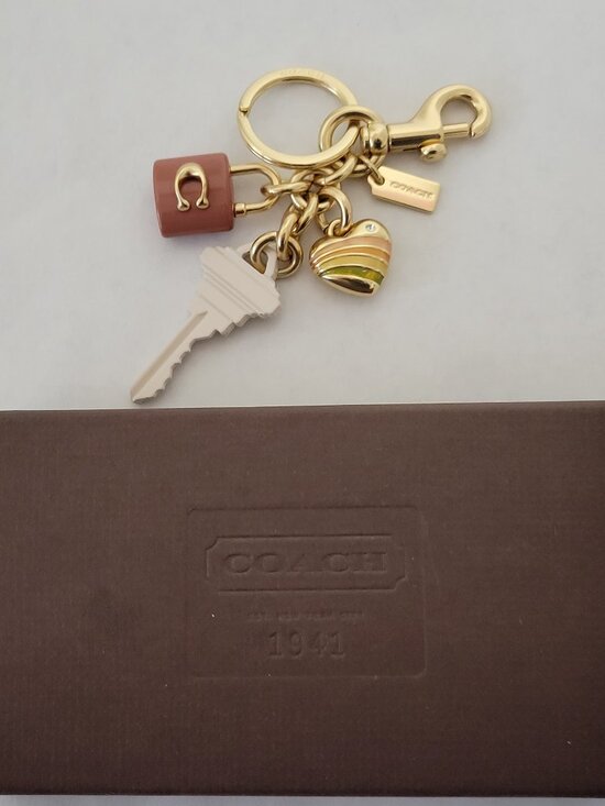 Coach Accessories - Coach Bag Charm Keychain Gold Pink White Key & Charms CP891